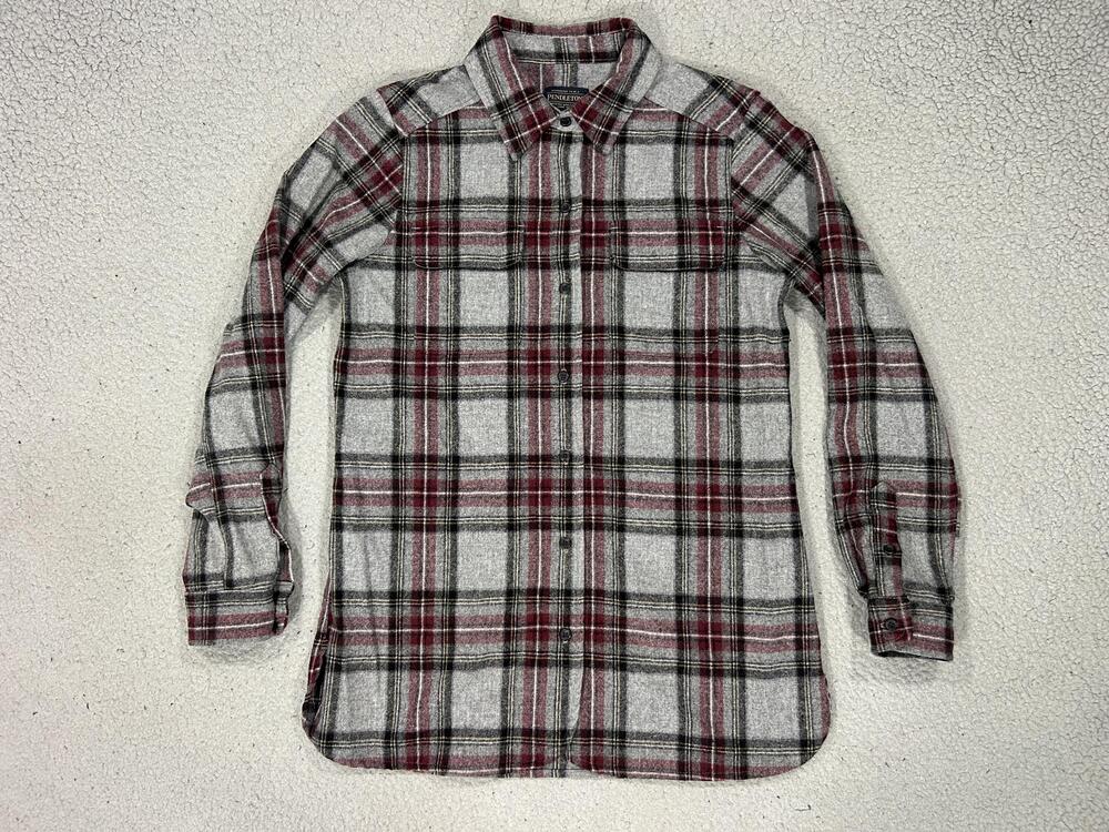 Pendleton Shirt Men Small Gray Plaid Virgin Wool Flannel Long Sleeve Flip Pocket